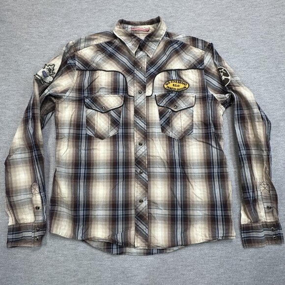 Big Star Other - Big Star Mens Size M Brown Plaid Western Shirt Matthew Pearl Snaps Long Sleeve
